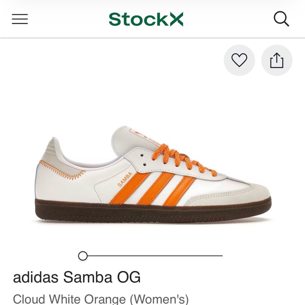 adidas Samba OG White with Orange Stripes, sz 9 W